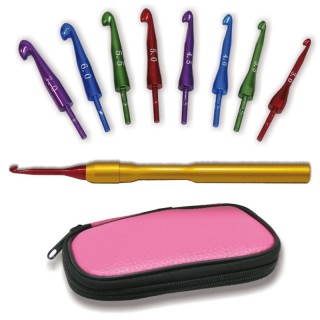 Set Ganchillos Aluminio Puntas Intercambiables 408 - Agujas de ganchillo | Mercería Barata