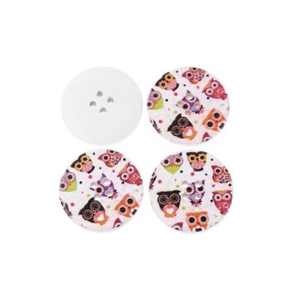 Botones De Madera Estampado Buhos 3 cm 50 Unidades - Botones dibujos de 30 mm | Mercería Barata